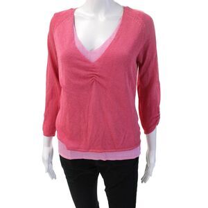 Olo Womens Basic V Neck Pink 3/4 Sleeve Blouse Size XL